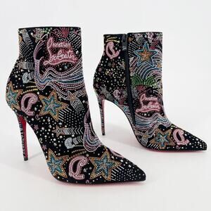 Christian Louboutin So Kate Starlight Strass Black Suede Crystal Booties EU 37.5